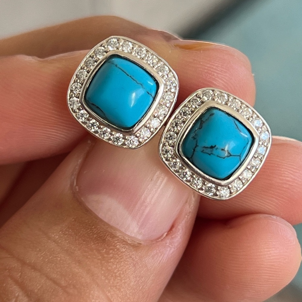DY Turquoise and diamond earrings - Picture 8 of 11